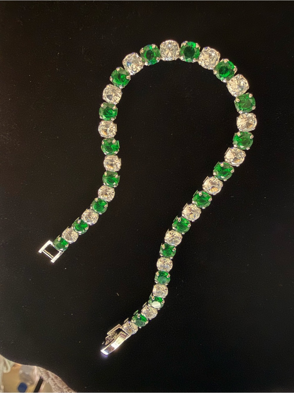 Green and Clear Crystal Tennis Bracelet
